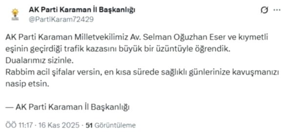 AKP Karaman Milletvekili Selman Oğuzhan Eser Trafik Kazası Geçirdi: Araç İçi Kamera Kayıtları Ortaya Çıktı