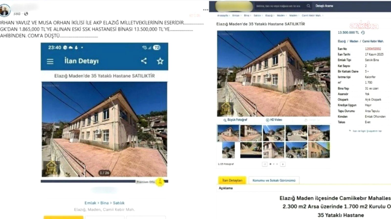SGK'nın Yok Pahasına Sattığı Hastane Emlak Sitesinde Görüldü: 13 Milyon TL'ye Alıcı Bekliyor