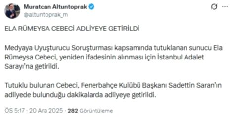 Uyuşturucu Soruşturması Gelişmeleri: Ela Rümeysa Cebeci Yeniden Adliyede, Sadettin Saran’dan Örnekler Alındı
